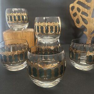 Culver Mid-Century Modern 1960s Roly Poly Lowball Glasses Set Of 6 22 Kt Gold